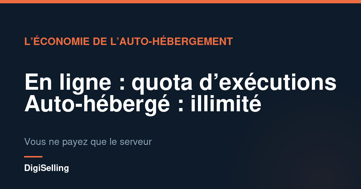 Schéma comparant n8n en ligne et le fait d’héberger n8n soi-même, sans limite d’exécutions
